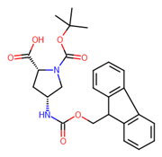 Picture of (2R,4R)-4-(((9H-fluoren-9-yl)methoxy)carbonylamino)-1-(tert-butoxycarbonyl)pyrrolidine-2-carboxylic acid