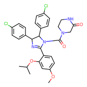 Picture of (±)-​4-​[4,​5-​Bis-​(4-​chlorophenyl)-​2-​(2-​isopropoxy-​4-​methoxy-​phenyl)-​4,​5-​dihydro-​imidazole-​1-​carbonyl]-​piperazin-​2-​one