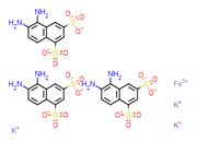 Picture of tripotassium; 5,6-diaminonaphthalene-1,3-disulfonate; iron(+3) cation