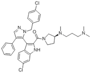 Picture of (6-chloro-3-(1-(4-chlorobenzyl)-4-phenyl-1H-pyrazol-5-yl)-1H-indol-2-yl)((S)-3- ((3-(dimethylamino)propyl)(methyl)amino)pyrrolidin-1-yl)methanone
